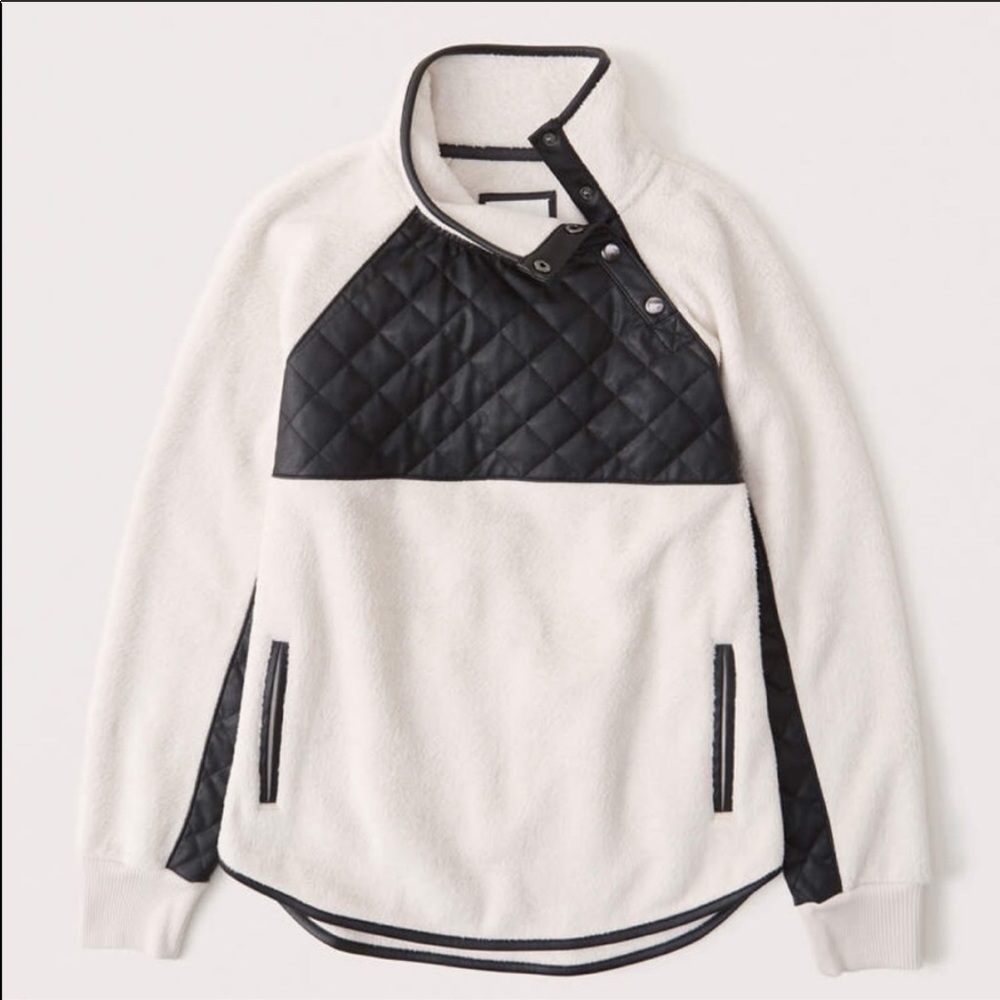 A&F Asymmetrical Snap-Up Vegan Leather Fleece